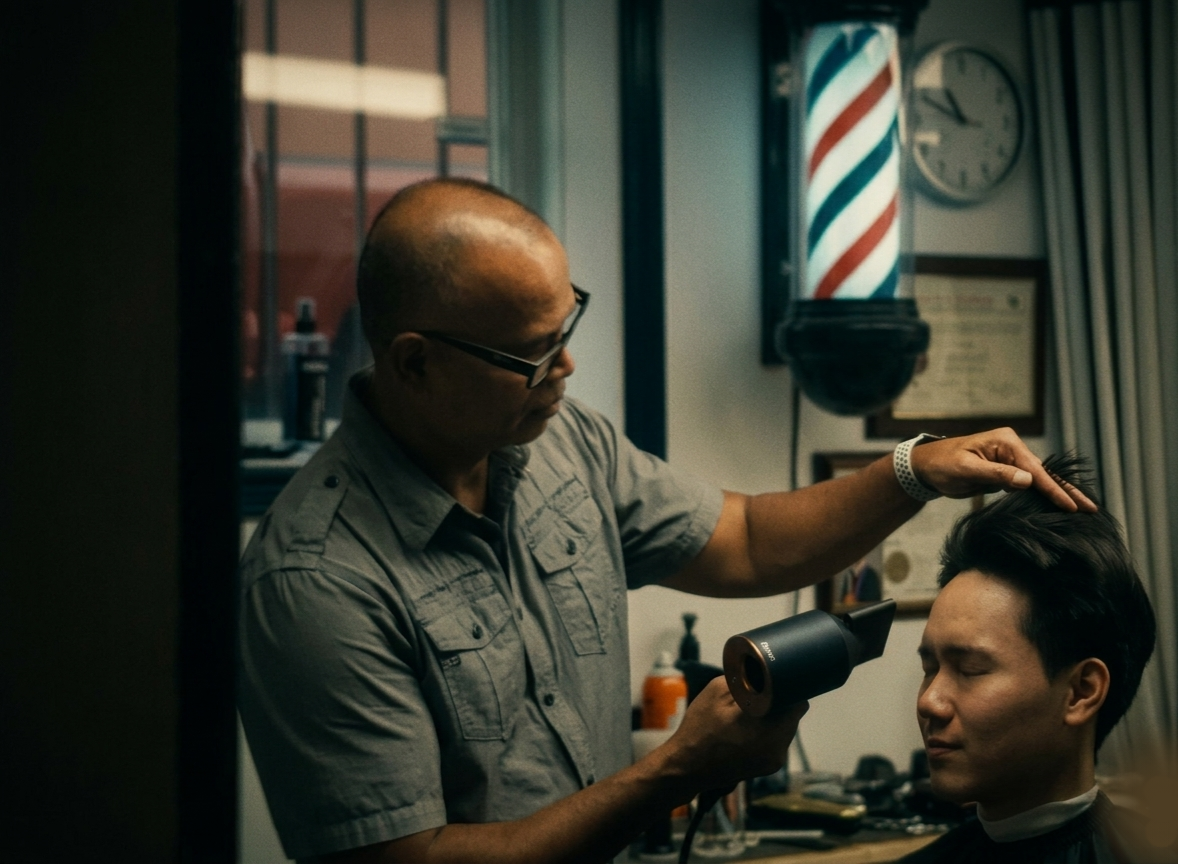 Vonn blow-drying and styling a fresh cut